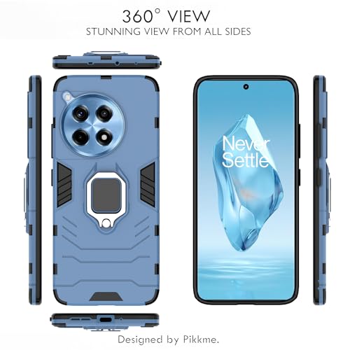 Image of Pikkme OnePlus 12R 5G Back Cover | D5 Tough Armor Bumper | 360 Protection Case | Ring Holder Stand Case for OnePlus 12R 5G (Blue)