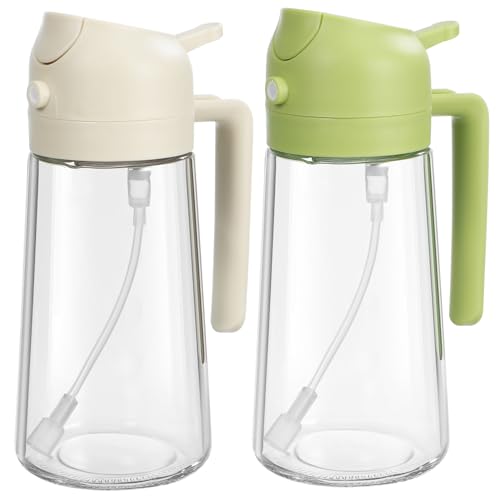 IMIKEYA 2 piezas Botellas de Aceite de Vidrio con Dispensador de Spray y Vertido Dual para Cocina Antigoteo y Fácil Recarga Diseño Minimalista Verde y Blanco
