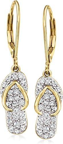 1.00 Ct Round Cut Diamond Womens Flip Flop Shape 925 Sterling Silver Lever Back Drop & Dangle Earrings 14k Gold Finish