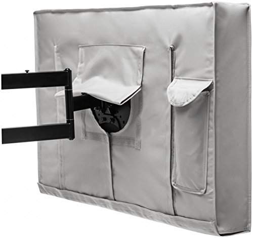 Outdoor TV Cover 30\" - 32\" Gray Weatherproof Universal Protector for LCD, LED, Plasma Television Screens. Built in Bottom Cover and Remote Storage. Compatible with Standard Mounts and Stands.