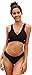 Produktbild SHEKINI Damen Einzigartig Bikini Set Monochrom Geteilter Badeanzug Mit Quer Brustgurt Weste Bikini Oberteil Und Elastische Triangel-Badehose Solarium Anzug (M, Schwarz)
