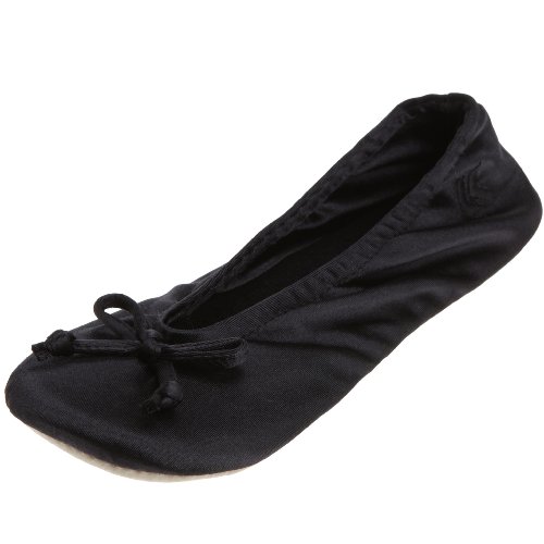 Image of Isotoner Women's Classic Satin Ballerina Slipper, Black, Medium (6.5-7.5 M US)