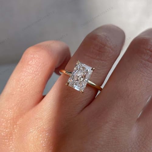 Elongated Radiant Cut Moissanite Ring 14K Solid Yellow Gold Solitaire Minimalist Engagement Jewelry Elegant Gift for Bride4