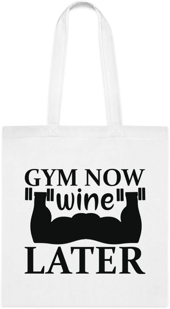 SpreadPassion Gym Now Wine Later Tote Bag, Funny Gym Lover Gift, Gym Shoulder Bag, Gym Reusable Bags, Gym Birthday Christmas Basket Gag Gift Idea