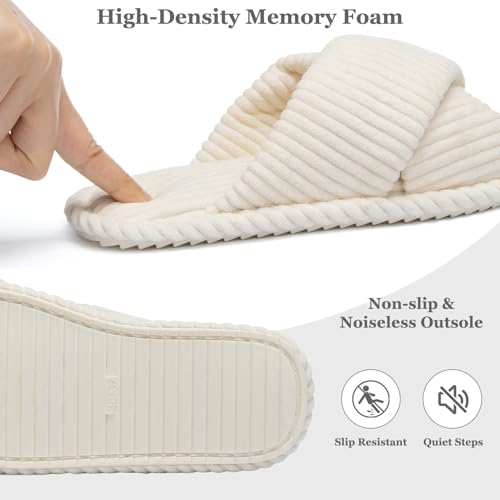 slippers for women memory foam house bedroom corduroy crossbands open toe slides sandals shoes comfy trendy gift for womens anti-skid sole