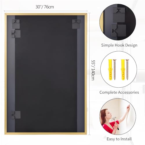 Koonmi Gold Mirrors for Wall, 30x55 Inch Bathroom Mirror, Rectangular Wall Mirror for Living Room Bedroom Bathroom, Hangs Horizontally or Vertically