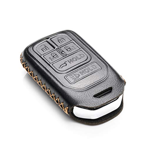 Vitodeco Genuine Leather Smart Key Keyless Remote Entry Fob Case Cover Compatible For 2014 - 2019 Honda Odyssey (6 Buttons, Black) #TOP2