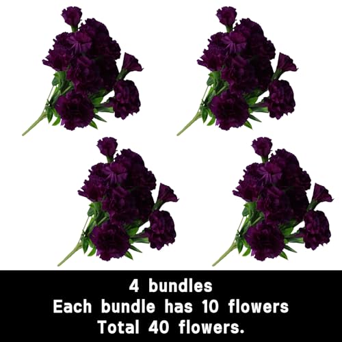 astylishome Autumn Artificial Flowers with Stem 40 pcs Purple Fake Faux Flower for Home Decor Bridal Wedding Party Garden Floral Arrangement Craft Accessories 0408 - Image 3
