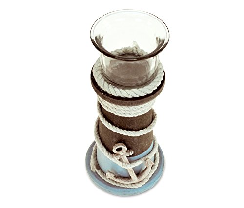 COTA Global Evian Wooden Coastal Decor Nautical Candle Holder - Tabletop Centerpiece, Ocean-Themed with Decorative Nautical Rope and Anchor Design - Handmade, Color May Vary - Image 3