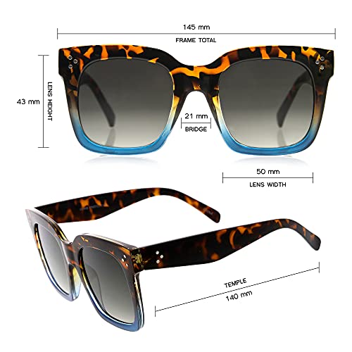 Zerouv - Oversized Fashion Retro Square Sunglasses For Women Vintage Style 50Mm (Tortoise-Blue Fade/Lavender) #TOP3