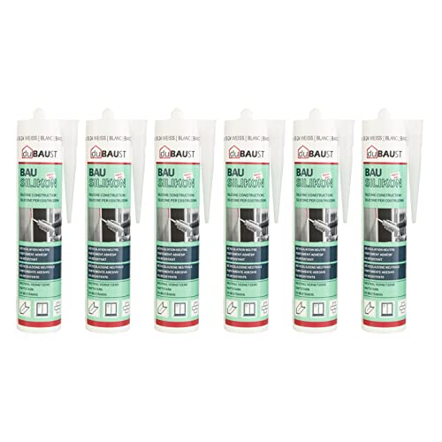 6x dubaust BAS24 Bausilikon Fenstersilikon Neutralsilikon Innen/Aussenbereich witterungsbeständig hochelastisch 310ml Kartusche (transparent)