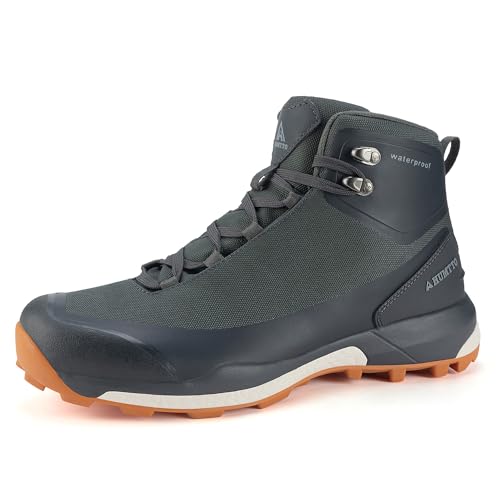 HUMTTO Men's All-Purpose Waterproof Hiking Boots – Lightweight & Breathable Mid Hiking Shoes Outdoor Non-Slip Trails 9 Grey