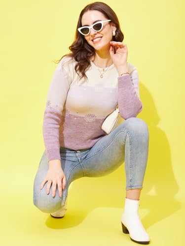 Image of Modeve Self Design Round Neck Casual Women Crop Top Sweater||Winterwear||