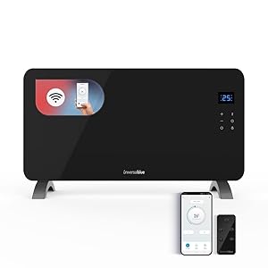 UNIVERSALBLUE Panel Calefactor con WIFI | Calefactor de Cristal Templado Bajo Consumo | Termostato Ajustable | Mando a Distancia | 1500W | Color Negro | 2 Potencias | Control táctil | Pantalla led