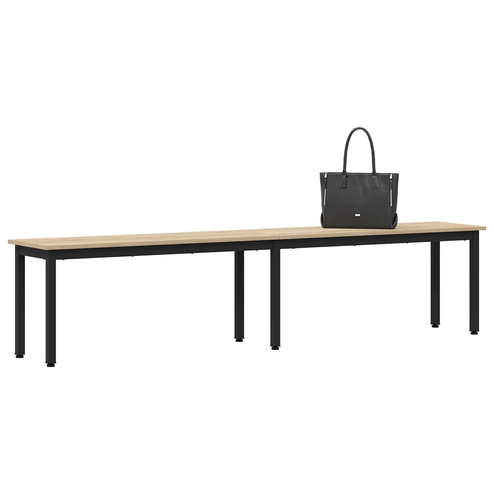 Ławka do siedzenia Sonoma wykonana z materiału drewnopochodnego z metalowymi nogami, 200 x 35 x 45 cm, wytrzymała i łatwa w utrzymaniu, do salonu, jadalni oraz przedpokoju, 110 kg na jedno