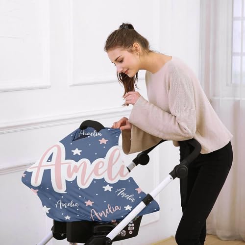 Image of Personalised Car Seat Cover for Girls and Boys - 7 in 1 Multipurpose Breast Feeding Cover, Blue Star Nursing Cover, Grocery Cart Cover - Birthday Gift for Babies