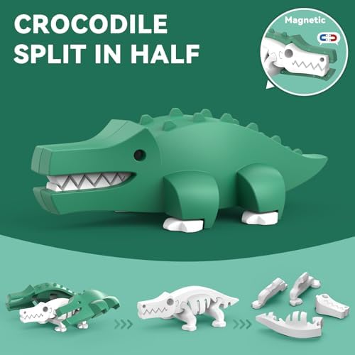 Magnetic Animal Building Toys, STEM Toddler Learning Toys 3D Puzzle Animals for Boys Girls, Educational Magnetic Travel Montessori Toy Lion Elephant Crocodile, Unique Birthday Gift for Kids 3 4 5 6 7 — view 3