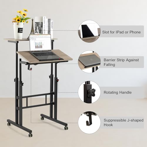 Image of Hadulcet Mobile Standing Desk Adjustable Height with Charging Station