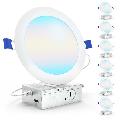 Sunco Lighting 6 Inch Ultra Thin LED Recessed Ceiling Lights Slim, Selectable Color Temperature, Dimmable 14W=100W, 1200 LM, Canless Wafer Thin with Junction Box - ETL Energy Star 6 Pack by Sunco Lighting - Used condition - US$34.22