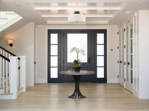 Image of YUBOLE Dimmable LED Ceiling Light Semi-Flush Mount- Adjustable Color Temperature 3000K-4000K-5000K Light with Off-White Fabric Drum Shade for Kitchen, Bedroom, Living Room, Hallway