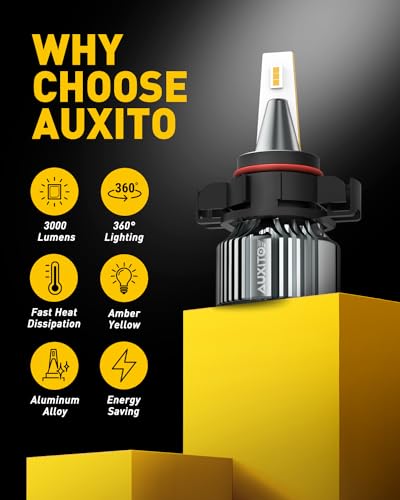 Image of AUXITO 5202 LED Fog Light Bulbs Yellow Amber 3000K, 400% Brighter 6000 Lumens 30W High Power, 5201 PS24W PS19W 9009 12086 Fog Lamps LED DRL Bulbs Replacement for Cars Trucks, Pack of 2