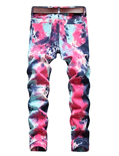 Men's Fancy Color Tie and Dye Print Denim Jeans2