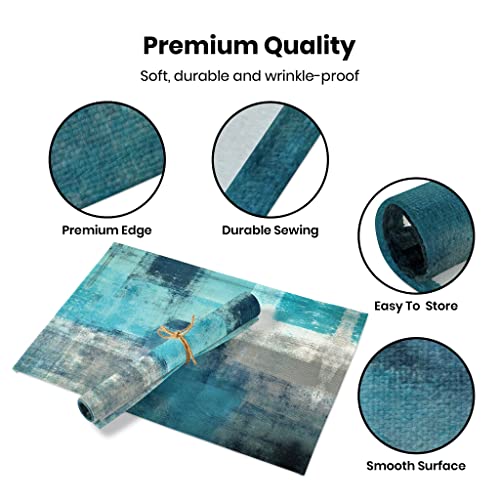 Fjogymlea Modern Art Placemats Set Of 4 Turquoise Abstract Painting Place Mats Washable Linen Teal Placemat For Kitchen Dining Table Party Home Decor 18X12 Inches thumb #1