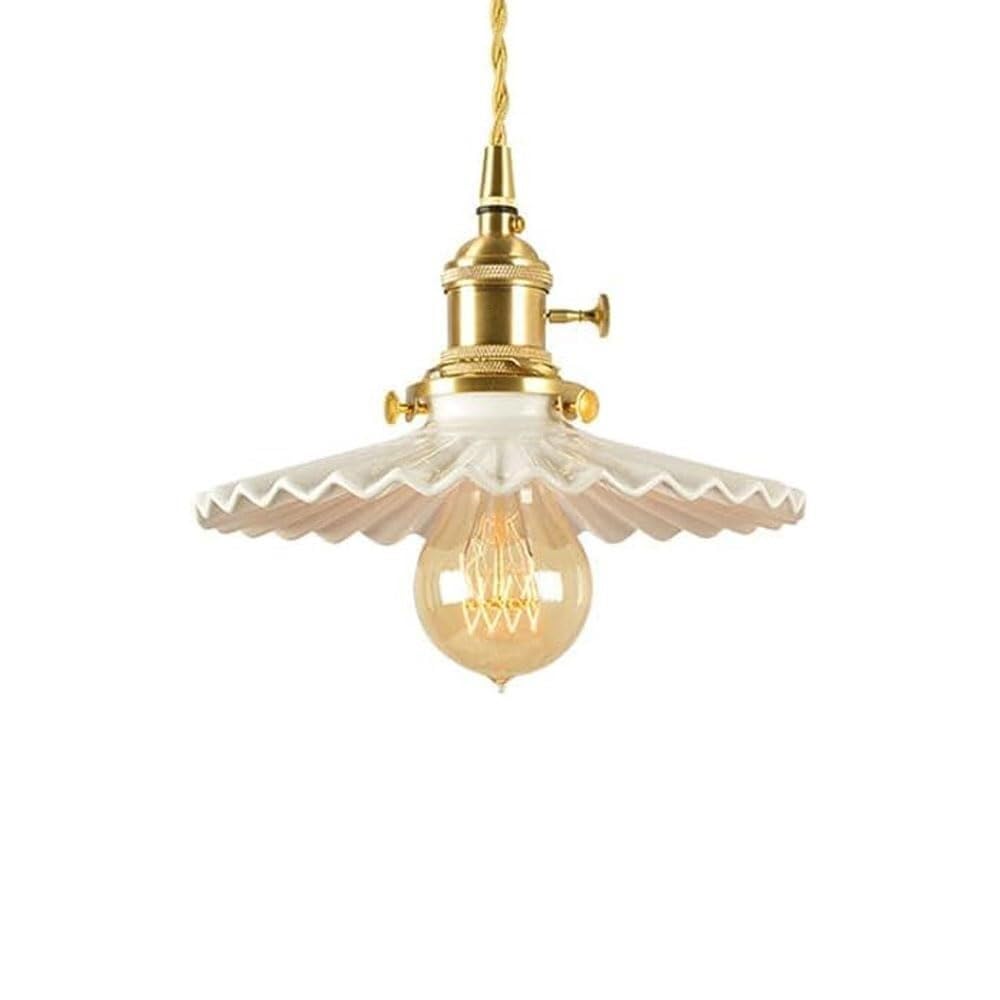 Lámpara colgante Hertl de latón con base incrustada y tulipa blanca de techo 8