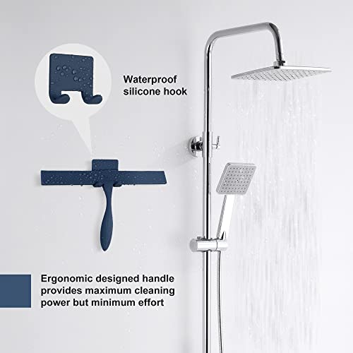 Image of Squeegee for Shower Glass Door, 11-Inch Shower Squeegee for Glass Doors, Bathroom Silicone Squeegees Wiper for Shower with Non-Slip Handle, No-Drilling Silicone Hanging Hook, for Tiles (Dark Blue)