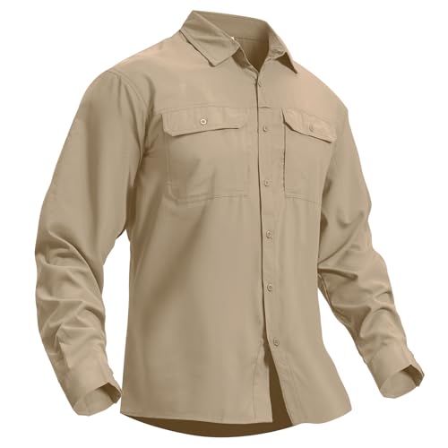 Men's Safari Hiking UPF 50+ UV Long Sleeve Button Work Shirt Lightweight Quick Dry Sun Protection Fishing Shirts