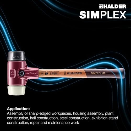 Image of Halder Simplex Soft-Faced Mallet 3028.060 - Medium-Hard Rubber Insert, Hard Nylon Insert, Cast Iron Housing with Handle Protection Sleeve, Varnished Wooden Handle, 60mm, 3.4 lbs.