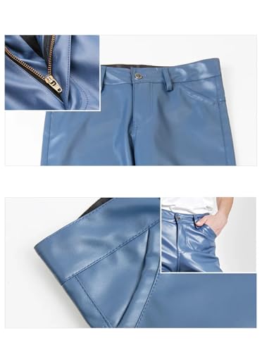 Men's PU Leather Pants Slim Fit Breathable Youth Style Casual Trousers 5