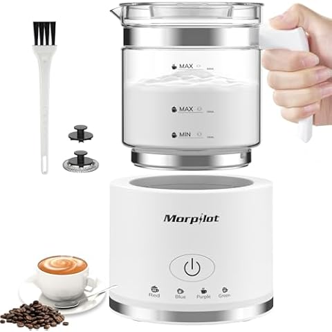 Electric Milk Frother and Steamer, 16.9oz/500ml Milk Steamer and Frother for Latte, Dishwasher Safe, 4 Functions, Enjoy Perfect Milk Froth in 2 Min - White Cover