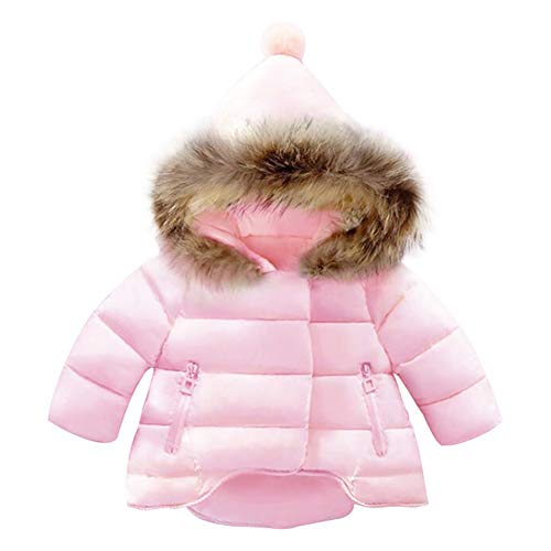 Toddler Baby Girls Faux Fur Jackets Hooded Thicken Fleece Warm Light Puffer Coat Plush Winter Hoodie Snowsuit Outwear for Kids Hoody Jacket Cardigan Outdoor Snowsuit Windproof # Pink 2-3T