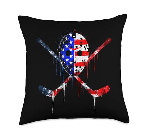 Ice Hockey Player Team Coach American Flag USA Drip Graffiti Throw Pillow