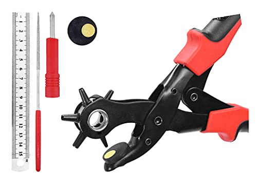 Mandala Crafts Leather Hole Punch Tool For Belt Holes - Rotary Hand Leather Hole Puncher Pliers - Heavy Duty Multi Hole Punch For Watch Bands Fabric Strap Eyelets #TOP9