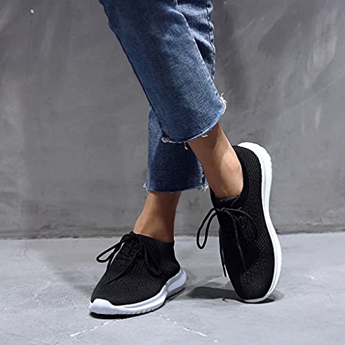 Women's Walking Shoes Lightweight Running Tennis Shoes for Women Lace up Slip on Casual Sneakers Breathable Mesh Knit Classic Solid Color Sneakers with Comfy Cushion Sole for Gym Travel Work4