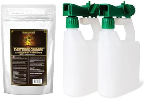 Humboldts Secret Everything Growing 20-20-20 Plant Fertilizer for Lawns, Gardens, Fruit Trees, and House Plants (10 lb) w/ 2-Pack 100:1 Garden Hose End Sprayer | Multipurpose Reusable Bottles (32oz)