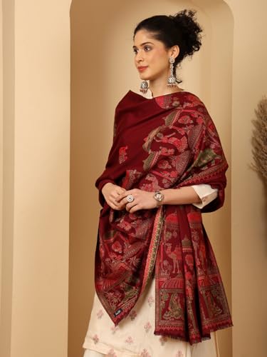 Image of tweedle Women's Ethnic Mahotsav Design Zari Shawl, Faux Wool Stole /Scarf for Ladies, Size - 40 x 80 inches