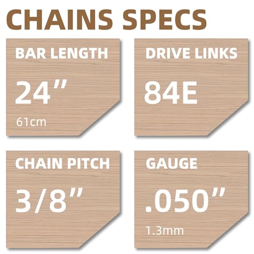Fifchall 2 Pack 24 Inch Chainsaw Chain .050\" Gauge 3/8\" Pitch 84 Drive Links, 24 Inch Replacement Chains Fit for Husqvarna 460, 460 Rancher, Stihl MS 260, Echo, Poulan, Makita and More-Upgraded