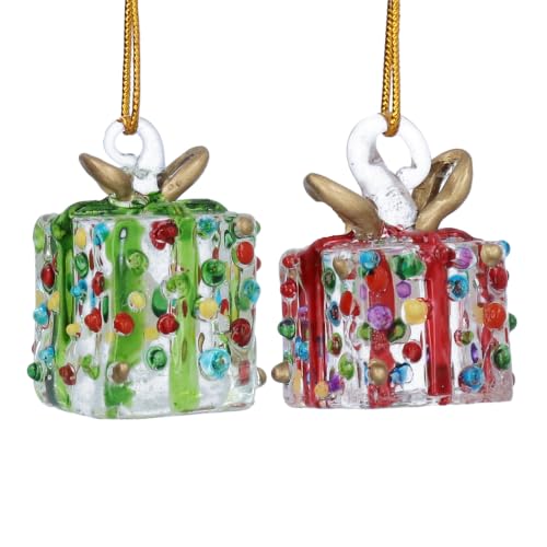 Image of Gisela Graham Mini Glass Gift Box Christmas Decorations Set of 2