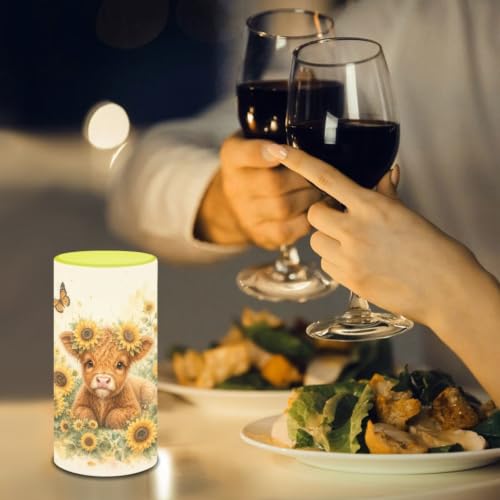 Image of Poceacles Flameless LED Candle Battery Powered Votive Lights Realistic Pillar Candle Decorative Tea Lights for Home Party Indoor Outdoor Decor, Highland Cow Sunflower Butterfly