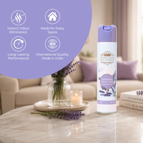 Image of Next Care English Leather Lavender Air Freshener Spray for Home, Car & Office - 220 ml | Room Freshener with Soft Floral Fragrance | Odor Reducing Spray for Indoor Spaces