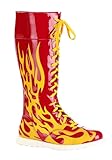 Fun Costumes Men's Hulk Hogan Wrestling Boots - Synthetic Leather with Yellow Flame Graphics - Size 12 - Red