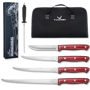 Fillet Knife Set, 6 PCS Fish Fillet Knives, High Carbon Steel Filet Knives for Fish Scaling, Boning, Filleting, Fishing Knife Kit with Sharpening Rod and Bag