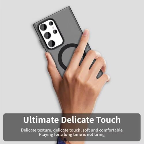 Image of Elzzi Magnetic Case for Samsung Galaxy S25 Ultra 5G Cover [Compatible with MagSafe] Slim Fit Shockproof Translucent Matte Hard Back Phone Cover with Protective Bumper for Men & Women (Black)