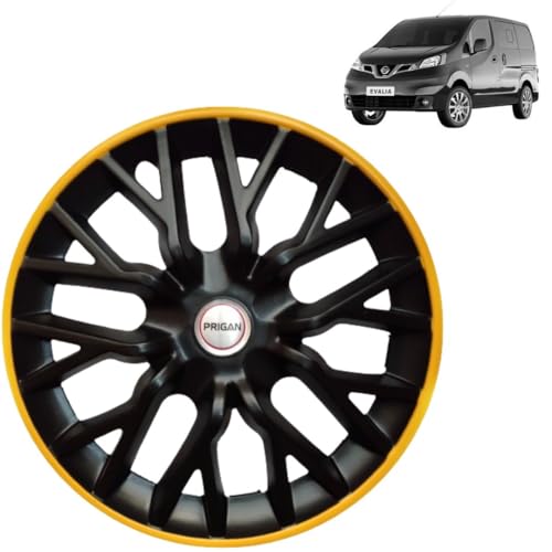 Image of PRIGAN Wheel Cover for Nissan EVALIA 14 Inch Black Yellow Wheel Cap (Available in 12,13,14 Inch) (Set of 4 Pcs) (Press Fitting) Model- Power GT Yellow-14