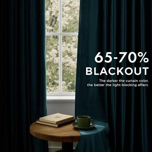 Image of Peacock Blue Velvet Curtains 84 inch Long for Living Room,Luxury 2 Panels Room Darkening Rod Pocket Back Tab Curtain Elegant Thermal Insulated Heavy Soundproof Decorative Window Drapes for Bedroom