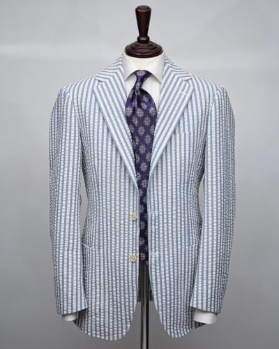 Seersucker Suit Mens Casual 2 Piece Striped Mens Suit Leisure 2 Button Notch Lapel Tuxedo for Summer Wedding Grooms2