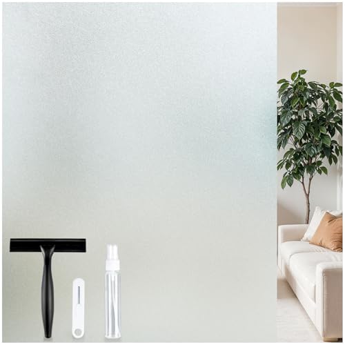 rabbitgoo Vinilos para Cristales con Kit de Instalación, Lámina Privacidad Ventana Estatico Reutilizable, Anti UV, Control de Calor, Vinilo Ventana Opaco para Baño Dormitorio, 44.5x200cm, Blanco Mate